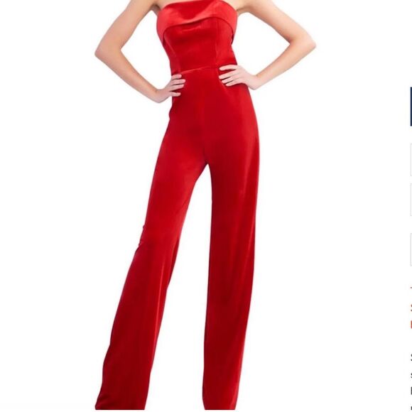 MAC DUGGAL 26078I JUMPSUIT In RED Velvet Size 4 - Picture 1 of 10